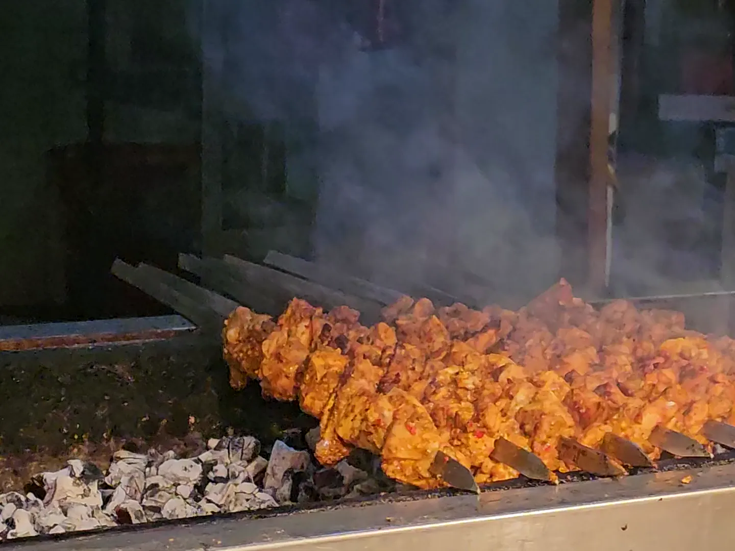 Skewers on a smoky grill